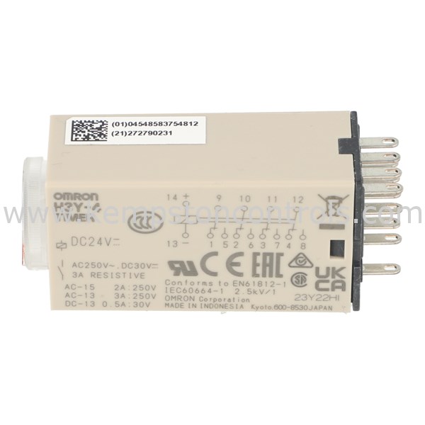 Omron H3Y4 DC24 10S DIN RAIL SINGLE FUNCTION TIMER RELAY, 24V DC, DPDT