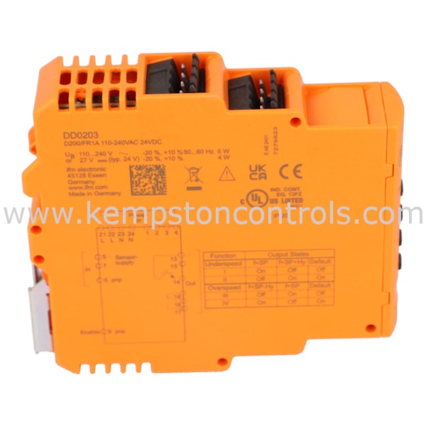 IFM DD0203 EVALUATION UNIT FOR SPEED MONITORING, 110240VAC, 27VDC, 1