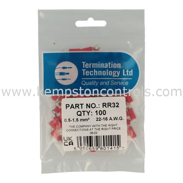 Termination Technology RR32 PRE-INSULATED TERMINALS RED RING 0.5MM²-1 ...