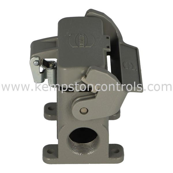 Harting Sockelgehäuse 19200100295 – Han 10A Hoch, 2x M20 Seitlich, Easy Lock, IP65, Alu-Druckguss, Pulverbeschichtet, Staubgrau