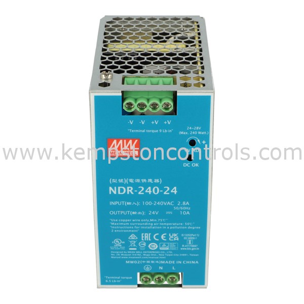 Ndr240 Meanwell NDR-240-24 MEANWELL POWER SUPPLY, 90-264VAC INPUT, 1 PHASE ...