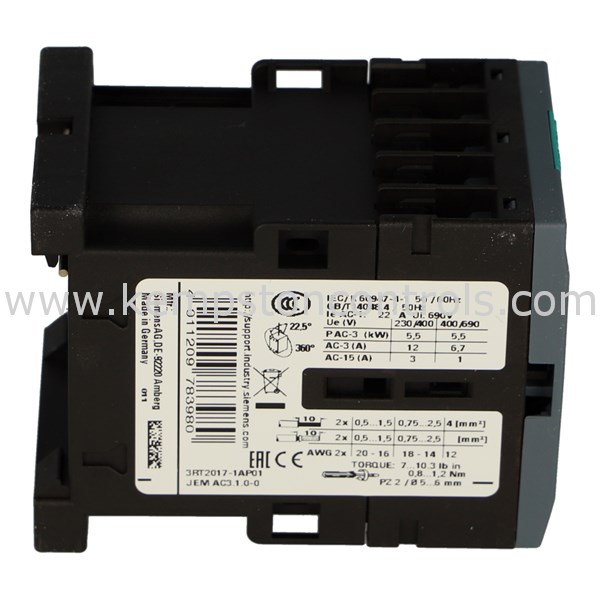 Siemens 3RT2017-1AP01 SIEMENS CONTACTOR, AC-3, 5.5KW/400V, 1NO, AC 230V ...