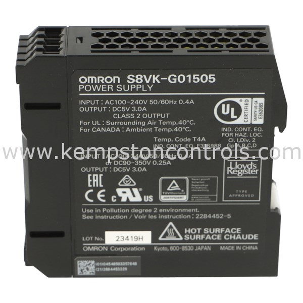 Omron S8VK-G01505 OMRON POWER SUPPLY, PLASTIC CASE, 15W, 5VDC, 3A