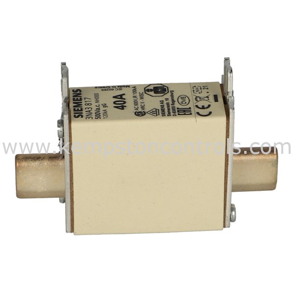 Fusibile Siemens 3NA3817-2C NH000-gG 40A 500V - Lotto Da 3 Pezzi (1 Scatola) Nuovo