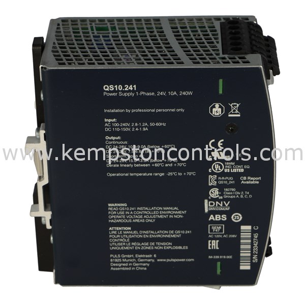 Puls QS10.241 PULS POWER SUPPLY 24V, 10A, SINGLE PHASE INPUT