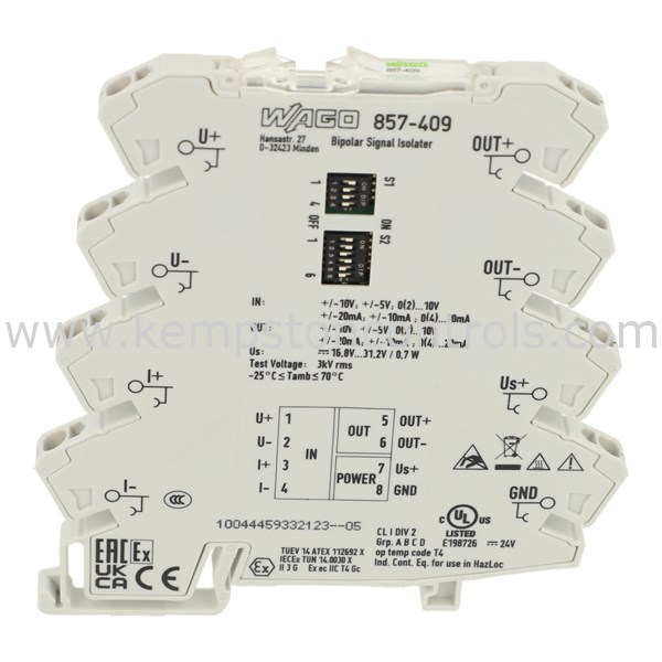 WAGO 857409 JUMPFLEX® TRANSDUCER, BIPOLAR ISOLATION AMPLIFIER