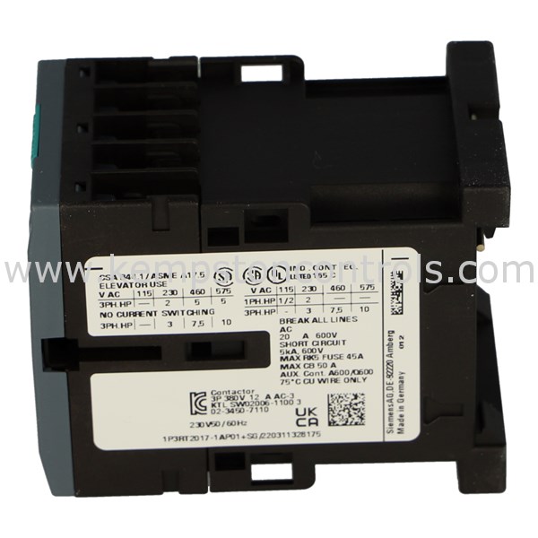 Siemens 3RT2017-1AP01 SIEMENS CONTACTOR, AC-3, 5.5KW/400V, 1NO, AC 230V ...