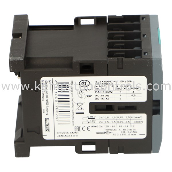 Siemens 3RT2015-1AP01 SIEMENS CONTACTOR, AC-3 7 A, 3 KW / 400 V 1 NO ...